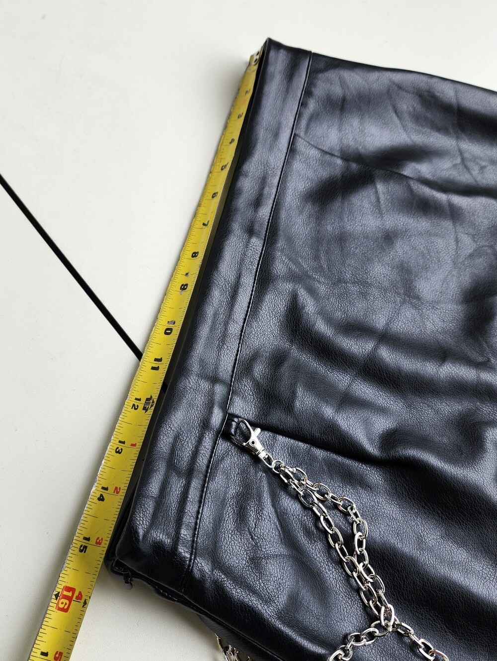Say What Women's Faux Leather Black Skirt Silver Chain Lock Mini Zip Sz L - Picture 5 of 9